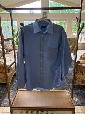 Eton Blue Pinstripe Dress Shirt - Long Sleeve Collared